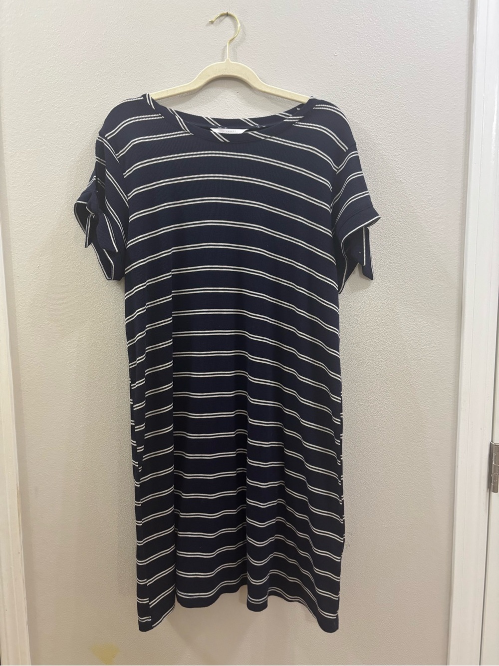 LC Lauren Conrad Navy and White Striped Tie-Sleeve Midi Dress